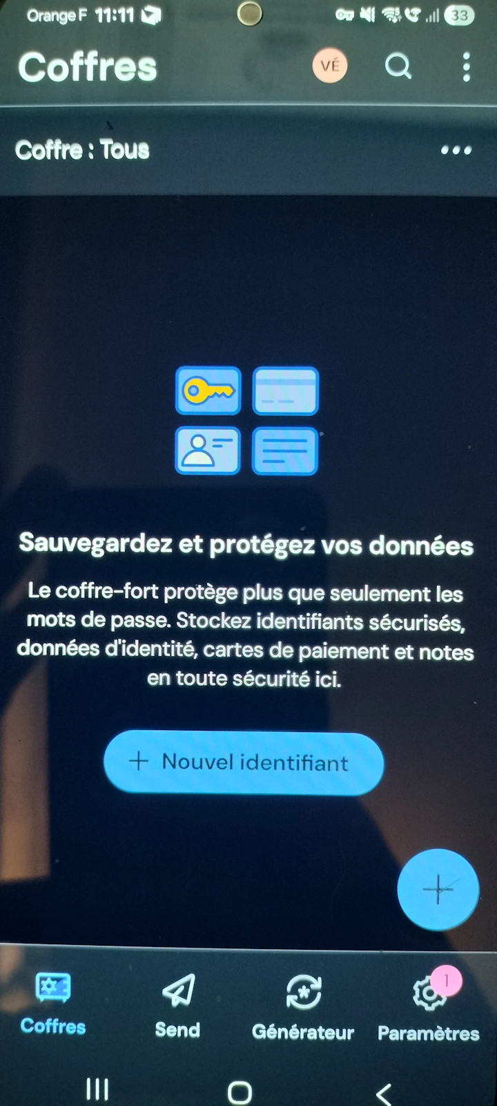 Aperçu de l’application mobile Bitwarden configurée pour Zefpass