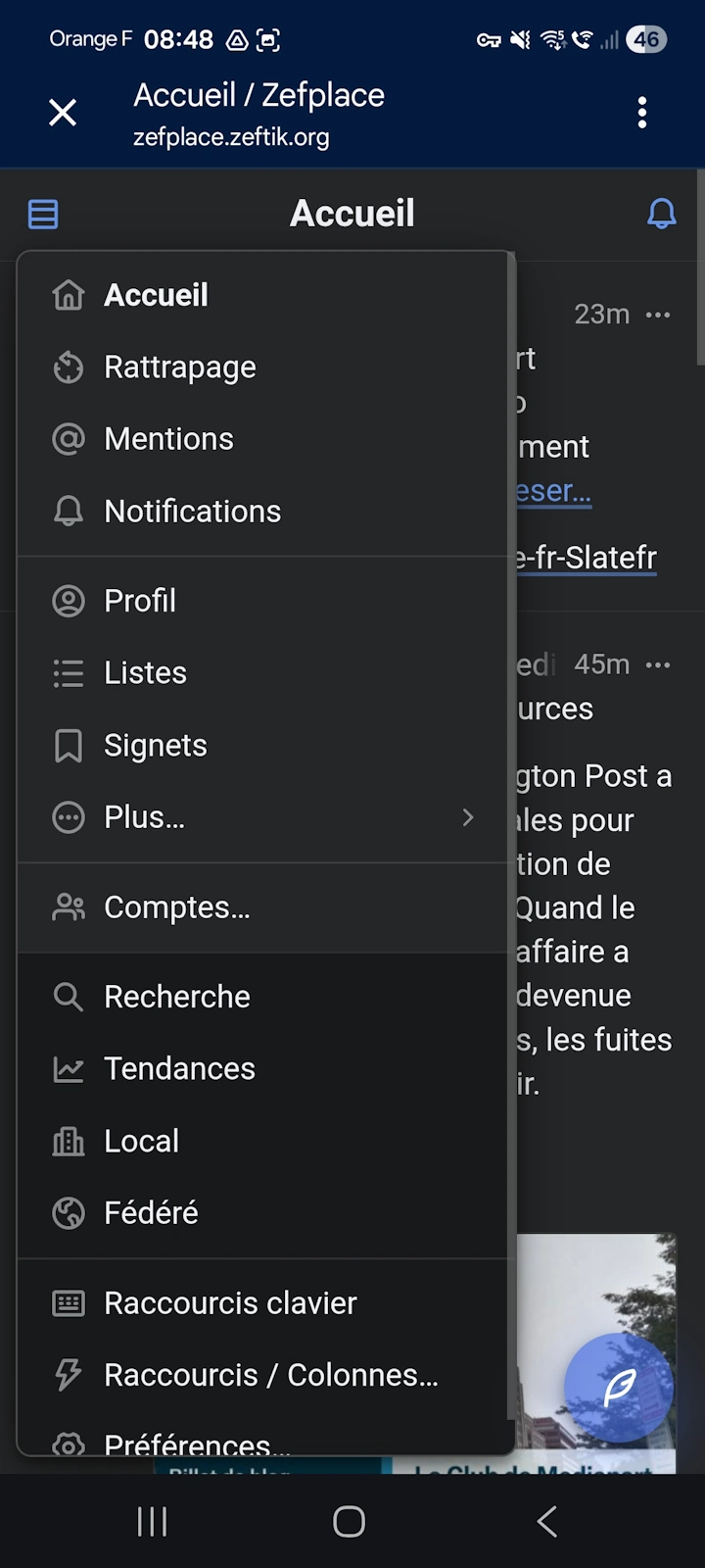 Aperçu mobile de Zefplace (Phanpy)